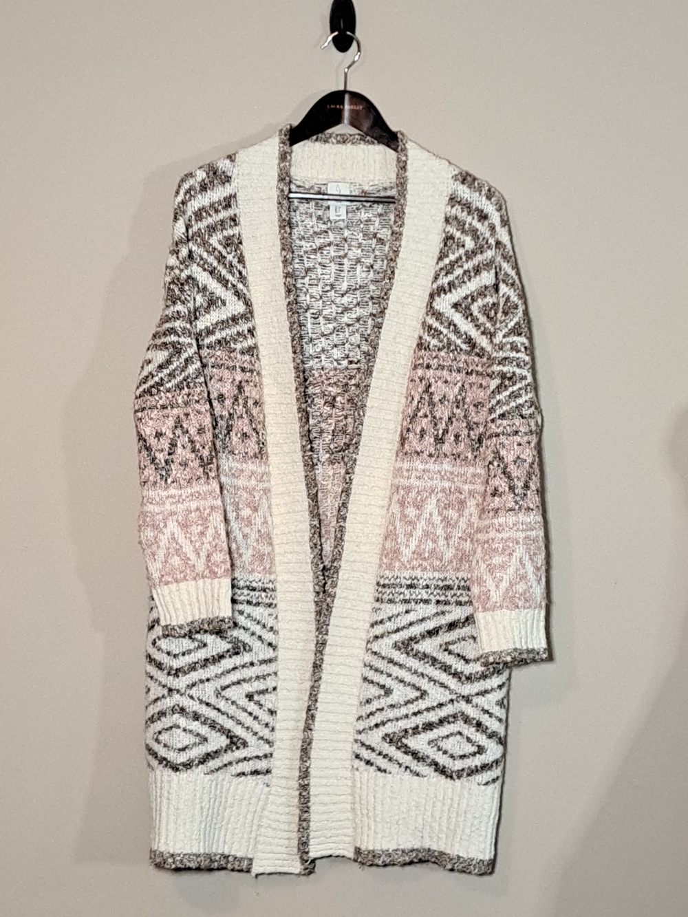 Geometric Open-Front Cardigan in Pink &Cream-Joie Size Small